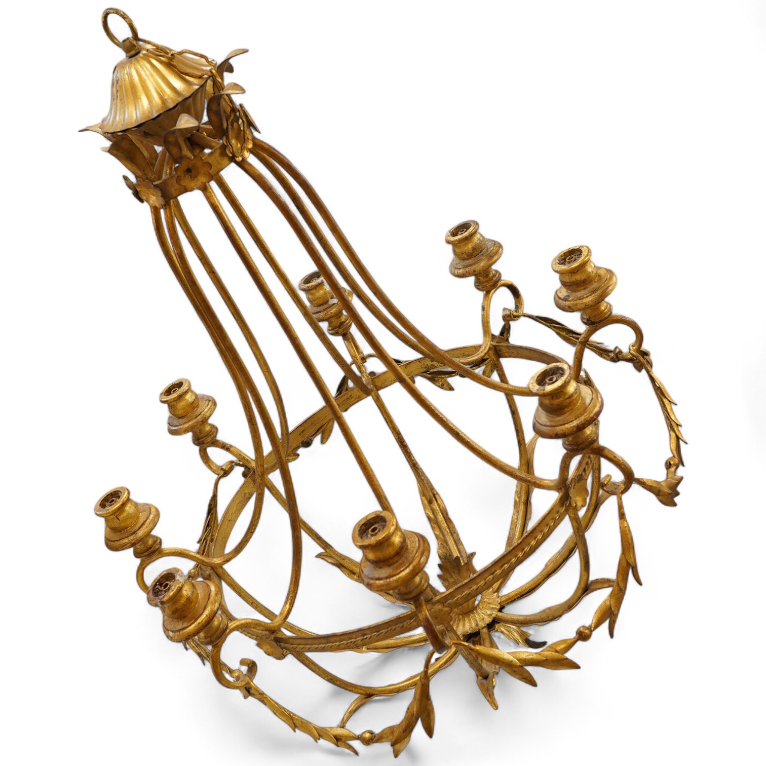 A gilt metal eight light basket chandelier, 86cm